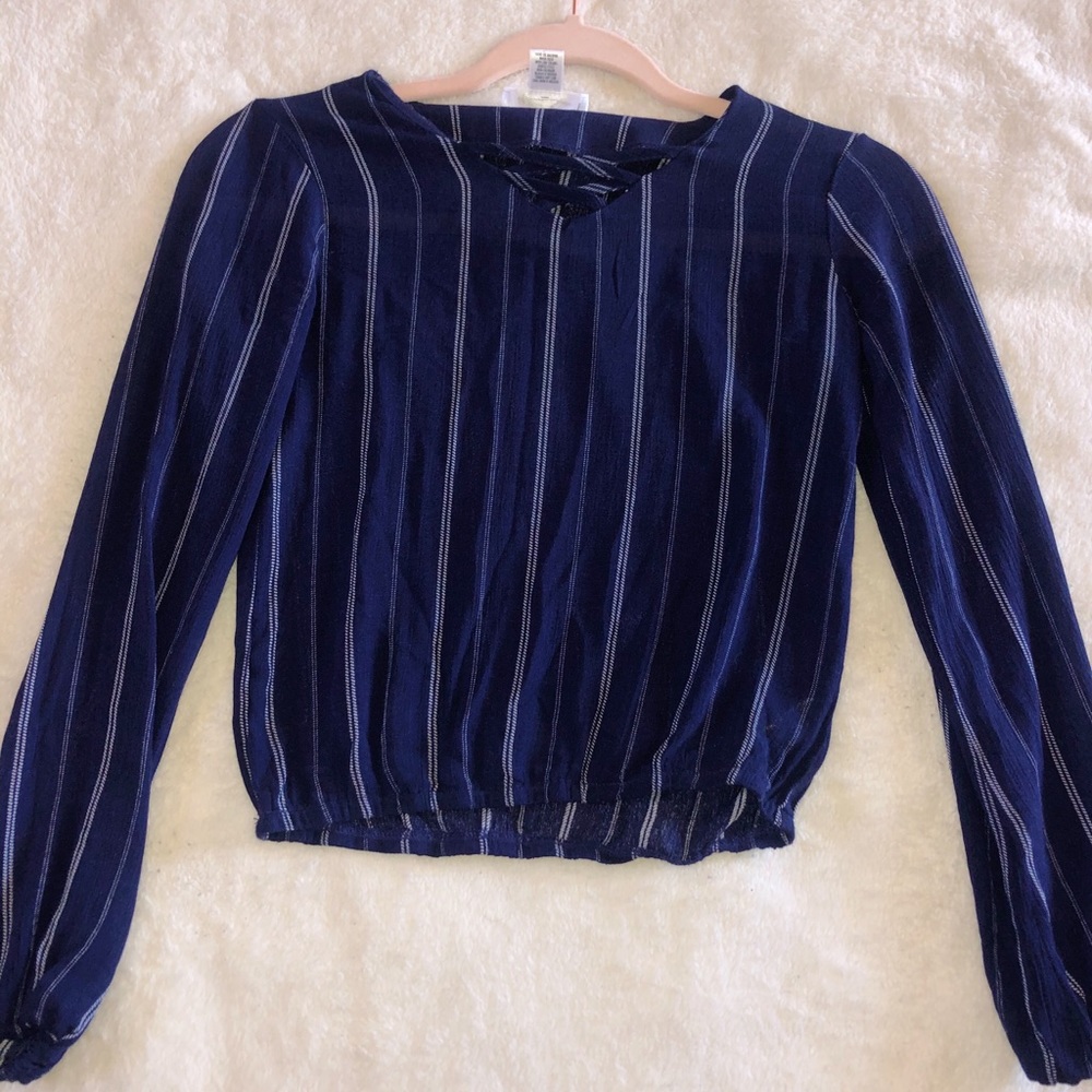Long Sleeve Navy Blue Blouse